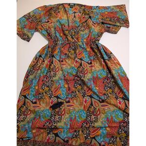 Nation AK Outfits Women Paisley Print V-Neck Tassel Tie‎ Waist Dress Blue Large